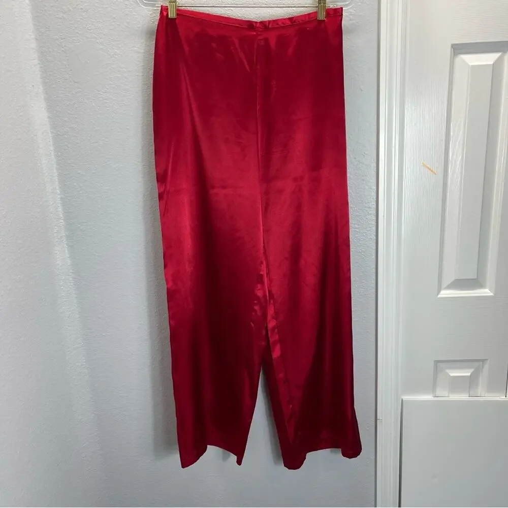 Vintage Fredericks Of Hollywood Satin Pajama‎ Set Red Black Lace 3 Pc Sleepwear